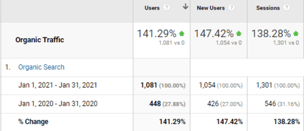 Striking Pools organic traffic