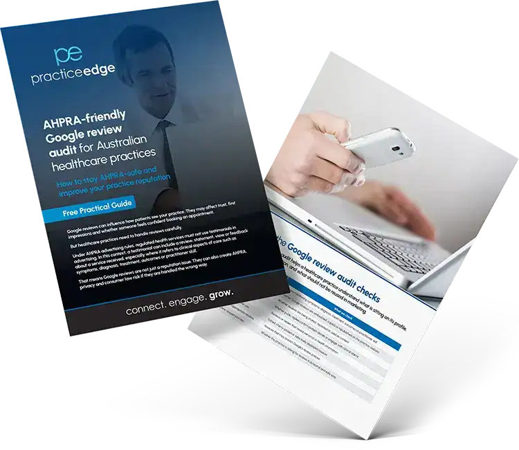 A person reviewing a Google review audit document on a laptop for Australian healthcare practices.